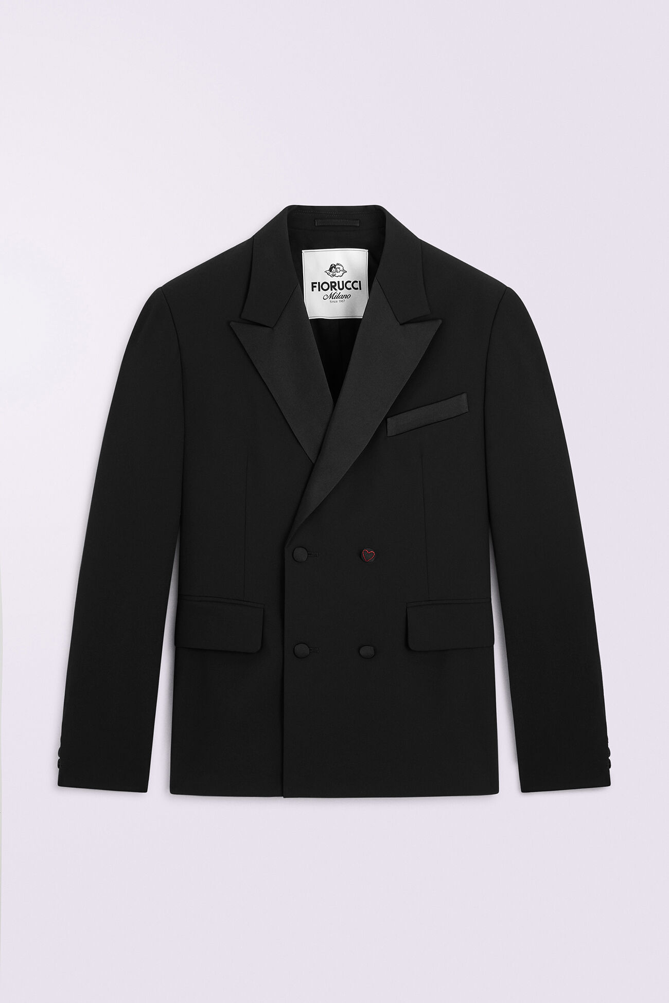 Heart Button Satin Trims Blazer Black